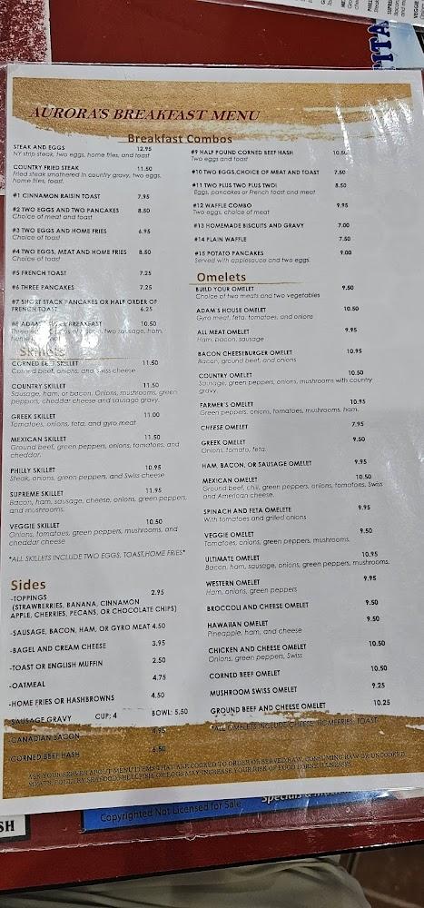 Aurora's Family Restaurant Menu image 1